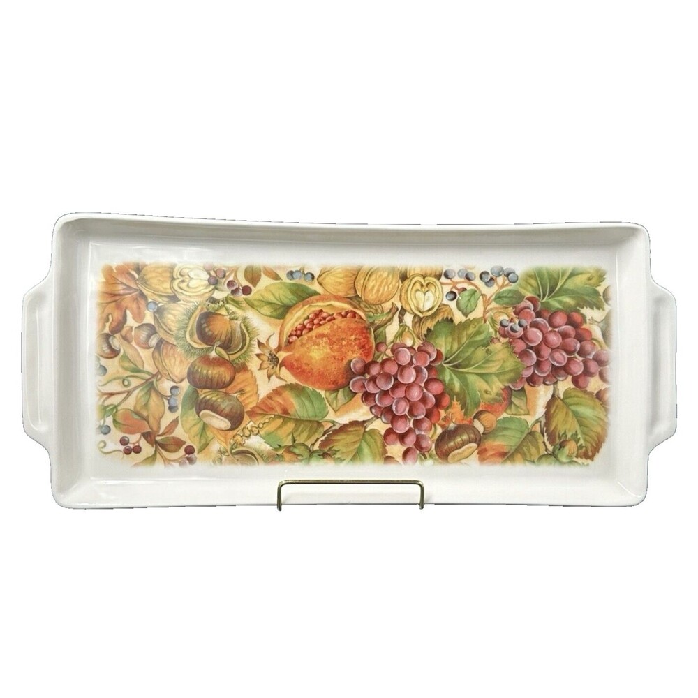 Azzurra Ceramiche Rectangular Fruit Themed Tray Platter Handles made in Italy